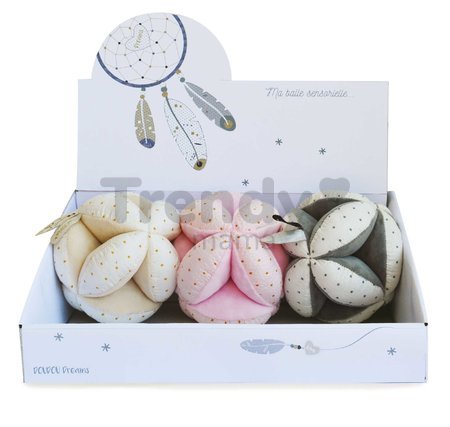 Senzorická loptička pre rozvoj zmyslov bábätka Attrape-Rêves Doudou et Compagnie s hrkálkou rôzne farby 15 cm od 0 mes