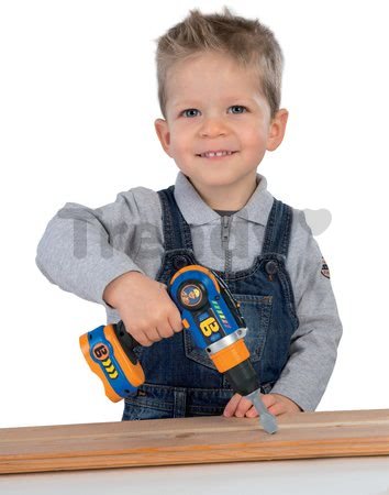 Pracovné náradie Staviteľ Bob Smoby s mechanickou vŕtačkou, pílou, mobilom a 4 náradia