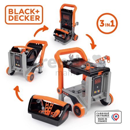 Pracovná dielňa skladacia na kolieskach Bricolo Devil Workmate 3in1 Black&Decker Smoby s kufríkom a 19 doplnkov