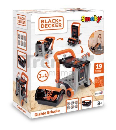 Pracovná dielňa skladacia na kolieskach Bricolo Devil Workmate 3in1 Black&Decker Smoby s kufríkom a 19 doplnkov