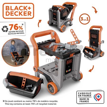 Pracovná dielňa na kolieskach multifunkčná Bricolo Devil Workmate 3v1 Black&Decker Smoby s kufríkom a náradím 19 doplnkov