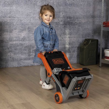 Pracovná dielňa na kolieskach multifunkčná Bricolo Devil Workmate 3v1 Black&Decker Smoby s kufríkom a náradím 19 doplnkov