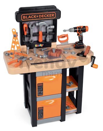 Pracovný stôl Black&Decker Open Bricolo Workbench Smoby skladací s 37 doplnkami