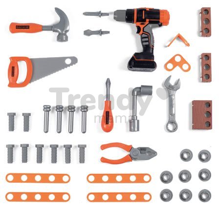 Pracovný stôl Black&Decker Open Bricolo Workbench Smoby skladací s 37 doplnkami