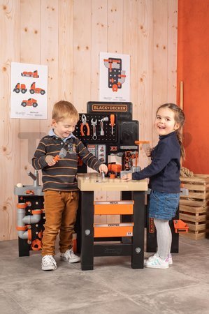 Pracovný stôl trojkrídlový Black&Decker Mega Center Smoby strojárstvo inštalatérstvo maľovanie a tesárstvo 100 doplnkov 103 cm výška