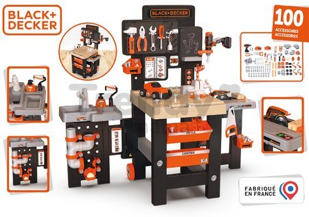 Pracovný stôl trojkrídlový Black&Decker Mega Center Smoby strojárstvo inštalatérstvo maľovanie a tesárstvo 100 doplnkov 103 cm výška