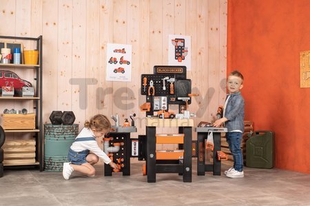 Pracovný stôl trojkrídlový Black&Decker Mega Center Smoby strojárstvo inštalatérstvo maľovanie a tesárstvo 100 doplnkov 103 cm výška