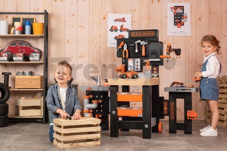 Pracovný stôl trojkrídlový Black&Decker Mega Center Smoby strojárstvo inštalatérstvo maľovanie a tesárstvo 100 doplnkov 103 cm výška