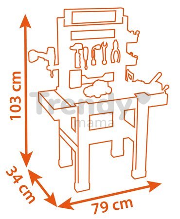 Pracovná dielňa s mechanickou vŕtačkou Black&Decker Bricolo Center Workbench Smoby so zatĺkačkou a skladacím autíčkom 92 doplnkov 103 cm výška