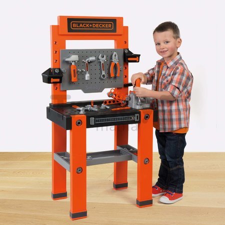 Pracovná dielňa Bricolo One Workbench Black&Decker Smoby so zatĺkačkou a 79 doplnkami 103 cm vysoká