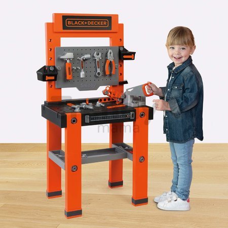 Pracovná dielňa Bricolo One Workbench Black&Decker Smoby so zatĺkačkou a 79 doplnkami 103 cm vysoká