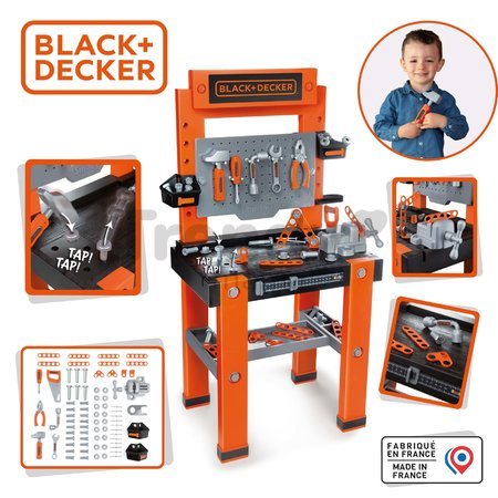 Pracovná dielňa Bricolo One Workbench Black&Decker Smoby so zatĺkačkou a 79 doplnkami 103 cm vysoká