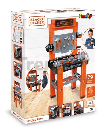 Pracovná dielňa Bricolo One Workbench Black&Decker Smoby so zatĺkačkou a 79 doplnkami 103 cm vysoká