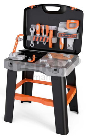 Pracovná dielňa v kufríku Black&Decker Bricolo Smart Smoby so zverákom a pracovným náradím 33 doplnkov