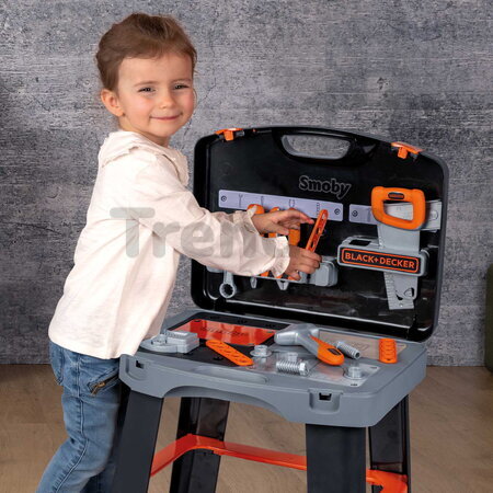 Pracovná dielňa v kufríku Black&Decker Bricolo Smart Smoby so zverákom a pracovným náradím 33 doplnkov
