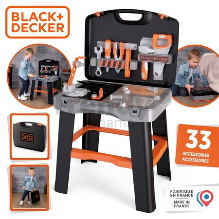 Pracovná dielňa v kufríku Black&Decker Bricolo Smart Smoby so zverákom a pracovným náradím 33 doplnkov