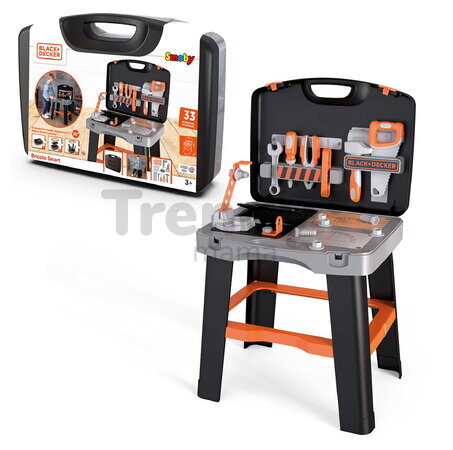 Pracovná dielňa v kufríku Black&Decker Bricolo Smart Smoby so zverákom a pracovným náradím 33 doplnkov
