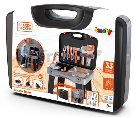 Pracovná dielňa v kufríku Black&Decker Bricolo Smart Smoby so zverákom a pracovným náradím 33 doplnkov