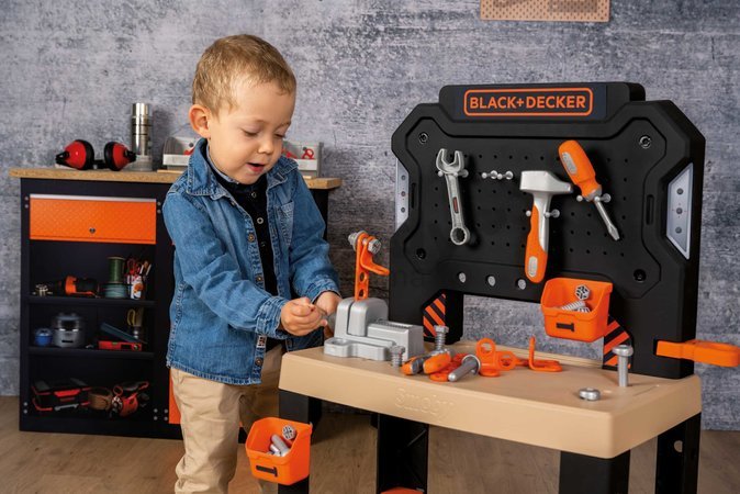 Pracovná dielňa Bricolo Workbench Black&Decker Smoby so zverákom a pracovným náradím 78 doplnkov výška 88 cm