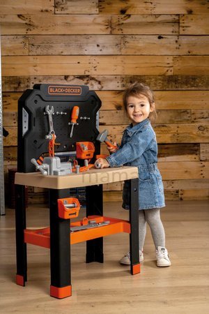Pracovná dielňa Bricolo Workbench Black&Decker Smoby so zverákom a pracovným náradím 78 doplnkov výška 88 cm