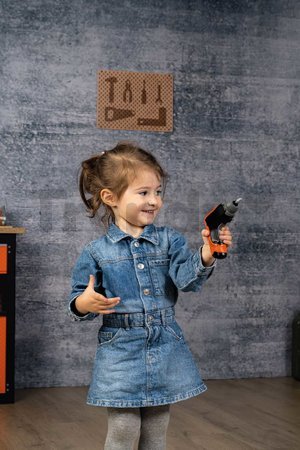 Pracovná dielňa so skladacím autíčkom Bricolo Pro Workbench Black&Decker Smoby s mechanickou vŕtačkou a náradím s montážnymi dielikmi 78 doplnkov výšk