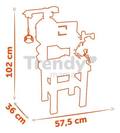 Pracovný stôl s mechanickým žeriavom Bricolo Builder Black&Decker Smoby so skladacím autíčkom a vŕtačkou 92 doplnkov 102 cm výška