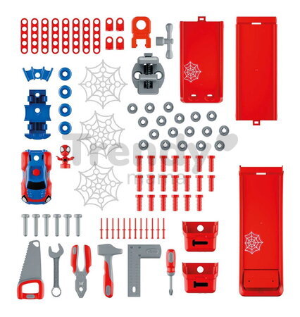 Pracovná dielňa s autíčkom Spidey Bricolo Workbench Marvel Smoby so skákajúcou rampou a náradím 90 doplnkov