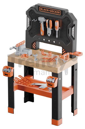Pracovná dielňa so zverákom Black&Decker Bricolo Workbench Smoby 78 doplnkov s náradím a montážnymi dielikmi