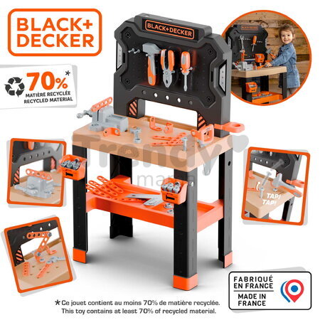 Pracovná dielňa so zverákom Black&Decker Bricolo Workbench Smoby 78 doplnkov s náradím a montážnymi dielikmi
