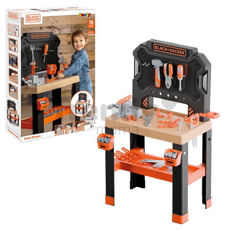 Pracovná dielňa so zverákom Black&Decker Bricolo Workbench Smoby 78 doplnkov s náradím a montážnymi dielikmi