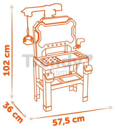 Pracovná dielňa s mechanickým žeriavom Bricolo Builder Black&Decker Smoby so skladacím autíčkom a vŕtačkou 87 doplnkov