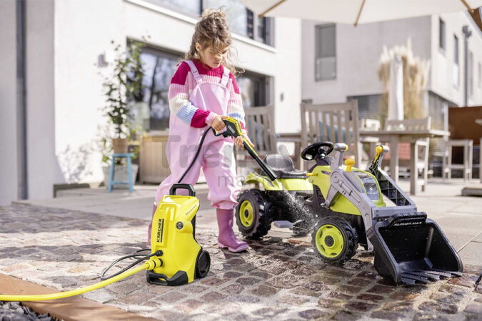 Vozík s vysokotlakovým čističom Kärcher High Pressure Trolley K4 Smoby s napojením na hadicu s vodou s dvoma pozíciami tlaku - hračka pre deti