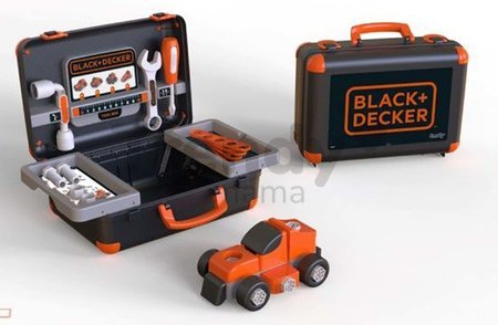 Pracovný kufrík Bricolo Box Black&Decker Smoby s rozoberateľným autíčkom a 39 doplnkami