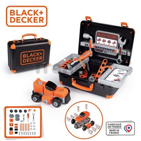 Pracovný kufrík Bricolo Box Black&Decker Smoby s rozoberateľným autíčkom a 39 doplnkami