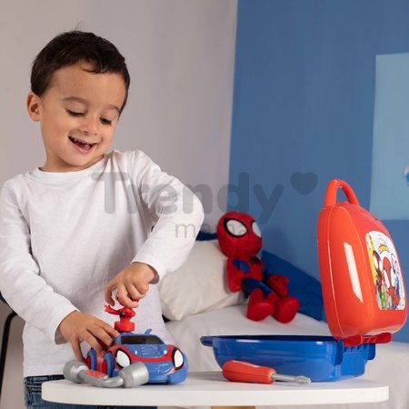 Kufrík s rozoberateľným autíčkom Spidey Box Spidey Marvel Smoby s figúrkou a pracovným náradím 13 dielov