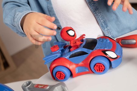 Kufrík s rozoberateľným autíčkom Spidey Box Spidey Marvel Smoby s figúrkou a pracovným náradím 13 dielov