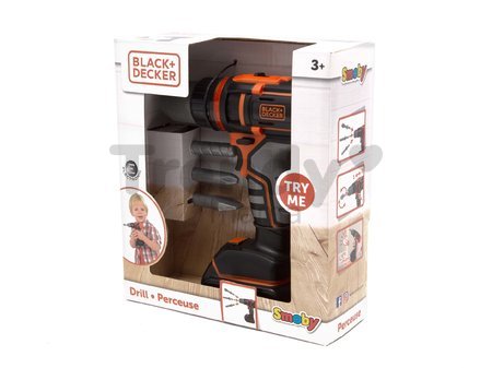 Vŕtačka elektronická Black&Decker Electrical Drill Smoby so svetlom a 2 nadstavcami