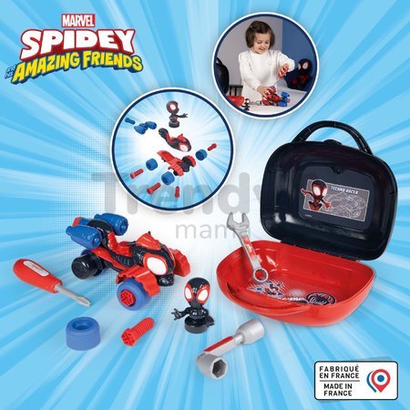 Kufrík s rozoberateľnou štvorkolkou Spidey Box Spin Marvel Smoby s pracovným náradím a figúrkou 17 dielov