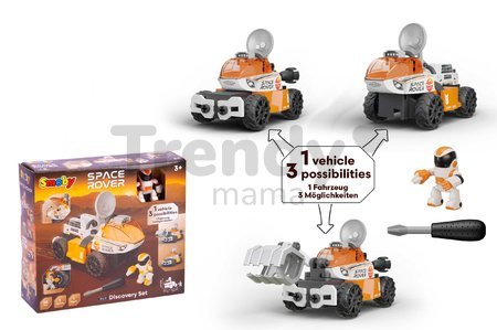 Stavebnica vesmírne autíčko 3v1 Space Rover Discovery Set Smoby 50 dielikov so skrutkovačom a figúrka astronauta s pohyblivými končatinami