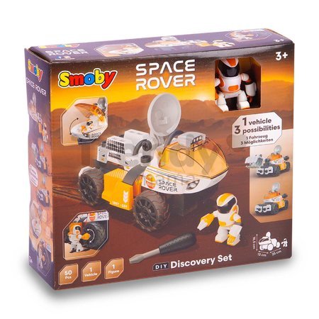 Stavebnica vesmírne autíčko 3v1 Space Rover Discovery Set Smoby 50 dielikov so skrutkovačom a figúrka astronauta s pohyblivými končatinami