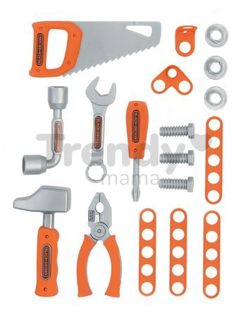 Sada 6 druhov pracovných nástrojov Tools Set Black&Decker Smoby s montážnymi dielmi