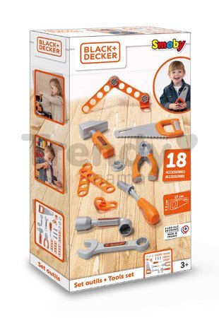 Sada 6 druhov pracovných nástrojov Tools Set Black&Decker Smoby s montážnymi dielmi