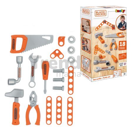 Sada 6 druhov pracovných nástrojov Tools Set Black&Decker Smoby s montážnymi dielmi