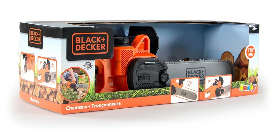 Motorová píla elektronická Black&Decker Chainsaw Smoby so zvukom svetlom a pohyblivou reťazou od 3 rokov