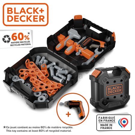 Pracovný kufrík s vŕtačkou Bricolo Case Black&Decker Smoby s náradím a montážnymi dielmi 36 doplnkov