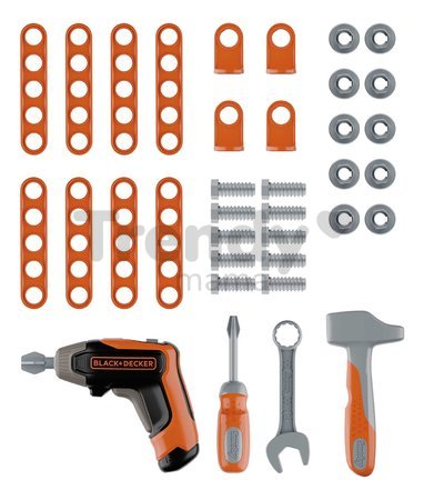 Pracovný kufrík s vŕtačkou Bricolo Case Black&Decker Smoby s náradím a montážnymi dielmi 36 doplnkov