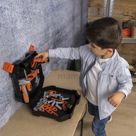Pracovný kufrík s vŕtačkou Bricolo Case Black&Decker Smoby s náradím a montážnymi dielmi 36 doplnkov