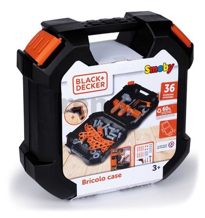 Pracovný kufrík s vŕtačkou Bricolo Case Black&Decker Smoby s náradím a montážnymi dielmi 36 doplnkov
