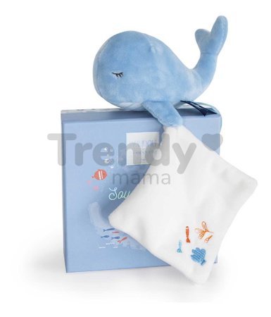 Plyšová veľryba na maznanie Whale Blue Doudou et Compagnie v darčekovom balení modrá 15 cm od 0 mes