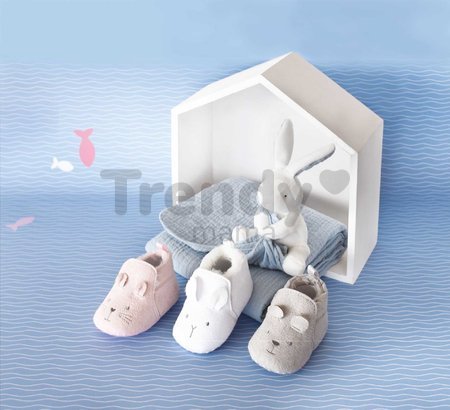 Prvé papučky pre bábätko Baby Socks White Doudou et Compagnie v darčekovom balení biele od 0-6 mes